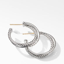 Load image into Gallery viewer, Crossover Medium Hoop Earrings with Diamonds
