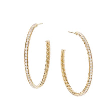 Load image into Gallery viewer, Medium Hoop Earrings in 18K Yellow Gold with Pave Diamonds
