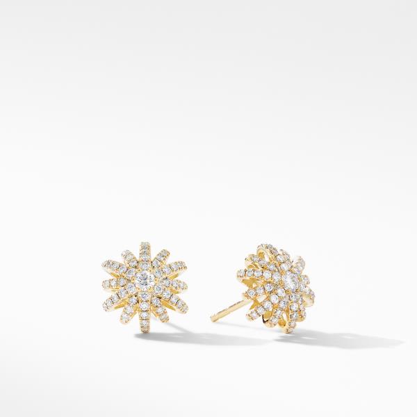 Starburst Small Stud Earrings in 18K Yellow Gold with Pave Diamonds