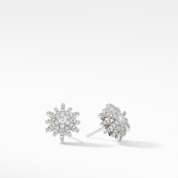 Starburst Small Stud Earrings in 18K White Gold with Pave Diamonds