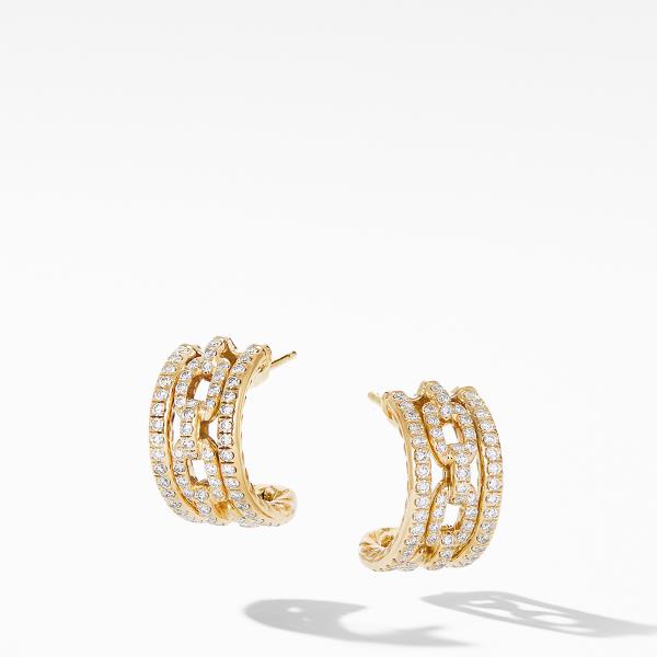 Stax Chain Link and Pave Huggie Hoops in 18K Yellow Gold