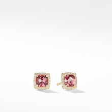 Load image into Gallery viewer, Petite Chatelaine Pave Bezel Stud Earrings in 18K Yellow Gold with Pink Tourmaline

