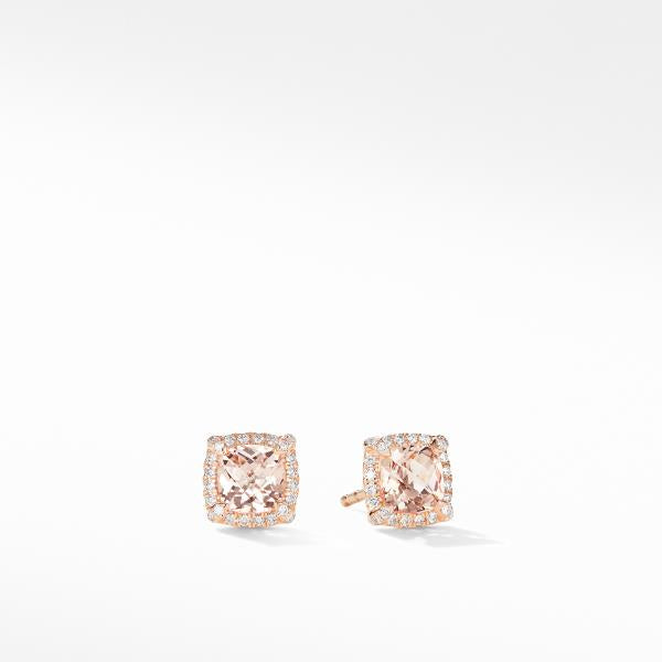 Petite Chatelaine Pave Bezel Stud Earrings in 18K Rose Gold with Morganite