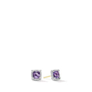 Petite Chatelaine Pave Bezel Stud Earrings with Ameythst and Diamonds