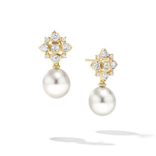 Load image into Gallery viewer, Renaissance Pearl Trillion Drop Earrings in 18K Yellow Gold with Diamonds
