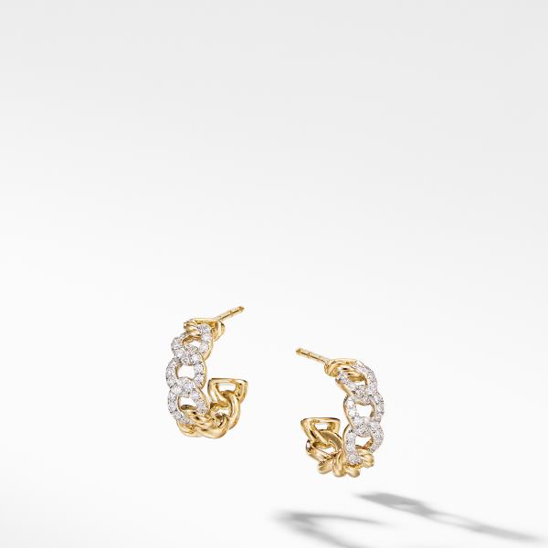 Belmont Curb Link Small Hoop Earrings in 18K Yellow Gold with Pave Diamonds