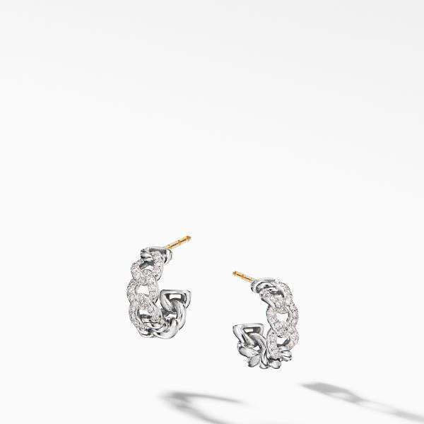 Belmont Curb Link Small Hoop Earrings with Pave Diamonds
