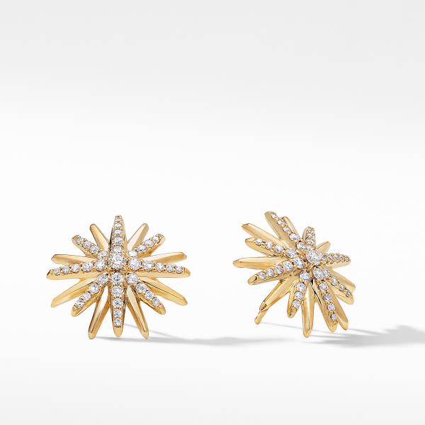 Starburst Stud Earrings in 18K Yellow Gold with Pave Diamonds