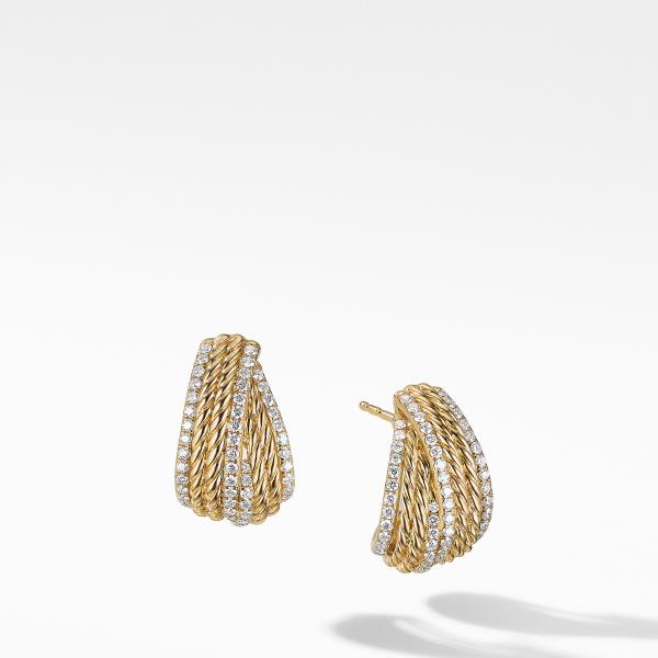 DY Origami Shrimp Earrings in 18K Yellow Gold with Pave Diamonds
