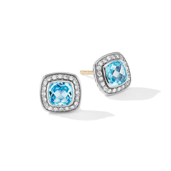 Petite Albion Stud Earrings with Blue Topaz and Pave Diamonds