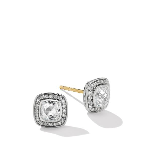 Petite Albion Stud Earrings with White Topaz and Pave Diamonds