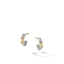 Load image into Gallery viewer, Petite X Mini Hoop Earrings with 18K Yellow Gold
