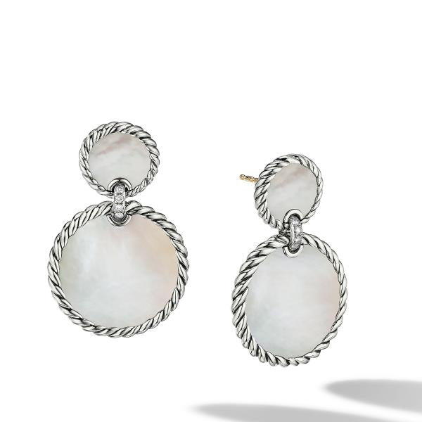 DY Elements Double Drop Earrings with Mother of Pearl and Pave Diamonds
