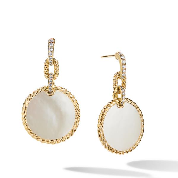 DY Elements Convertible Drop Earrings 18K Yellow Gold with Mother of Pearl and Pave Diamonds