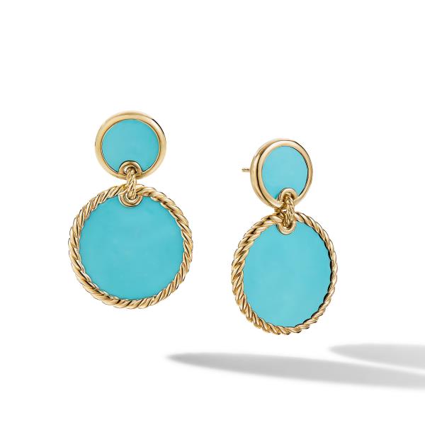 DY Elements Double Drop Earrings in 18K Yellow Gold with Turquoise