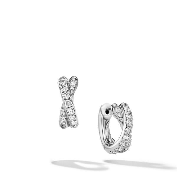 Pave Crossover Hoop Earrings in 18K White Gold with Diamonds