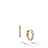 Sculpted Cable Huggie Hoop Earrings in 18K Yellow Gold with Pave Diamonds