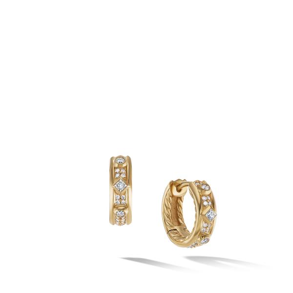 Modern Renaissance Huggie Earrings in 18K Yellow Gold with Full Pave Diamonds