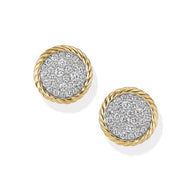 DY Elements Button Stud Earrings in 18K Yellow Gold with Pave Diamonds
