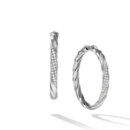 Cable Edge Hoop Earrings in Recycled Sterling Silver with Pave Diamonds