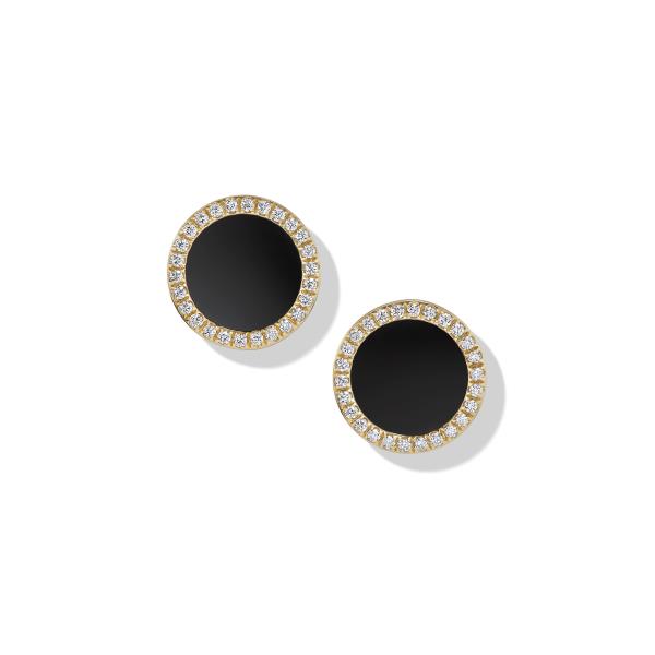 Petite DY Elements Stud Earrings in 18K Yellow Gold with Black Onyx and Pave Diamonds