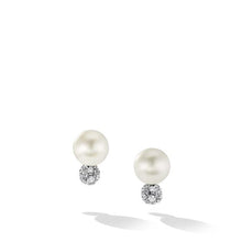 Load image into Gallery viewer, Pearl and Pave Solari Stud Earrings in Sterling Silver with Diamonds

