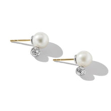 Load image into Gallery viewer, Pearl and Pave Solari Stud Earrings in Sterling Silver with Diamonds
