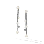 Pearl and Pave Two Row Drop Earrings in Sterling Silver with Diamonds
