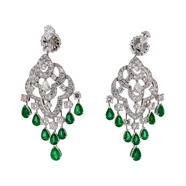 Royal Collection Diamond & Emerald Chandelier Earrings