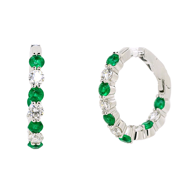Royal Collection Alternaring Diamond and Emerald Hoop Earrings