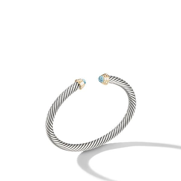Cable Kids Bracelet in Sterling Silver with Aquamarine and 14K Yellow Gold