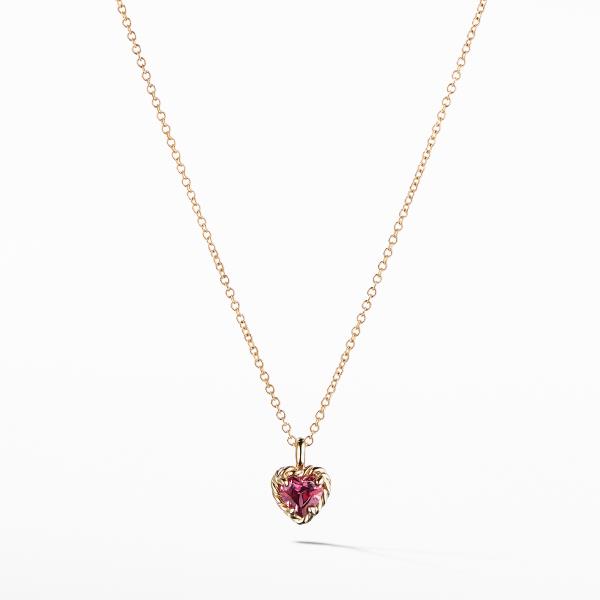 Cable Collectibles Kids Heart Charm Necklace with Rhodalite Garnet in 18K Gold