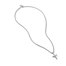 Load image into Gallery viewer, Petite X Cross Necklace in Sterling Silver with 14K Yellow Gold, 24mm
