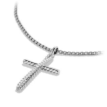 Load image into Gallery viewer, Crossover Cross Necklace in Sterling Silver with Diamonds, 35.6mm
