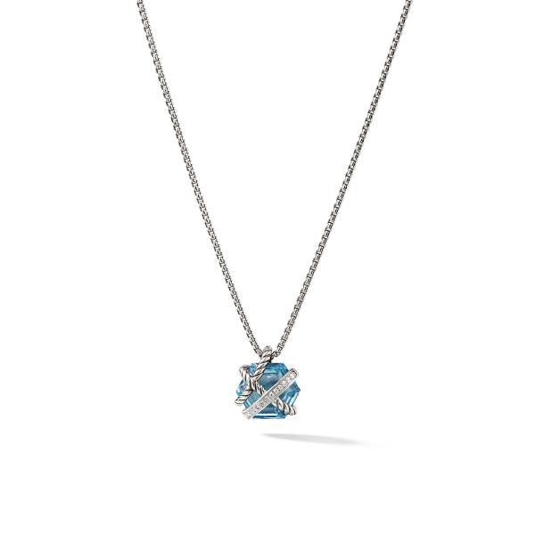 Cable Wrap Necklace with Blue Topaz and Pave Diamonds