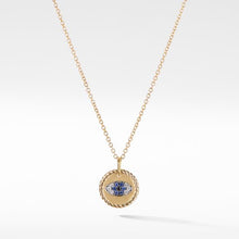 Load image into Gallery viewer, Cable Collectibles Evil Eye Charm Necklace with Blue Sapphire, Black Diamonds, and Diamonds in Gold
