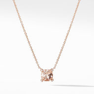 Chatelaine Pendant Necklace with Diamonds in 18K Rose Gold with Morganite