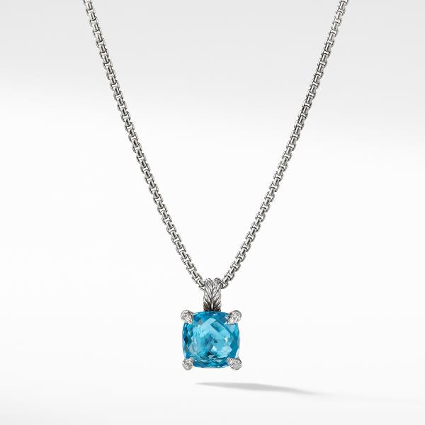 Chatelaine Pendant Necklace with Blue Topaz and Diamonds, 11mm