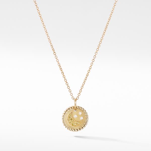 Cable Collectibles Moon and Stars Necklace with Diamonds and Yellow Sapphires in 18K Gold