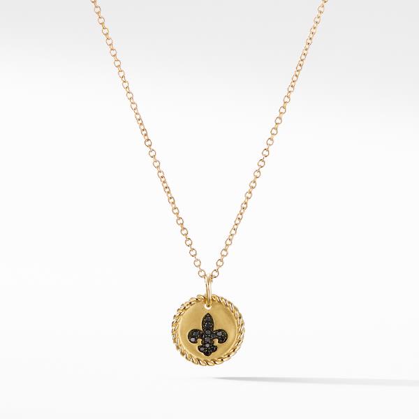 Cable Collectibles Fleur de Lis Necklace with Black Diamonds in 18K Gold