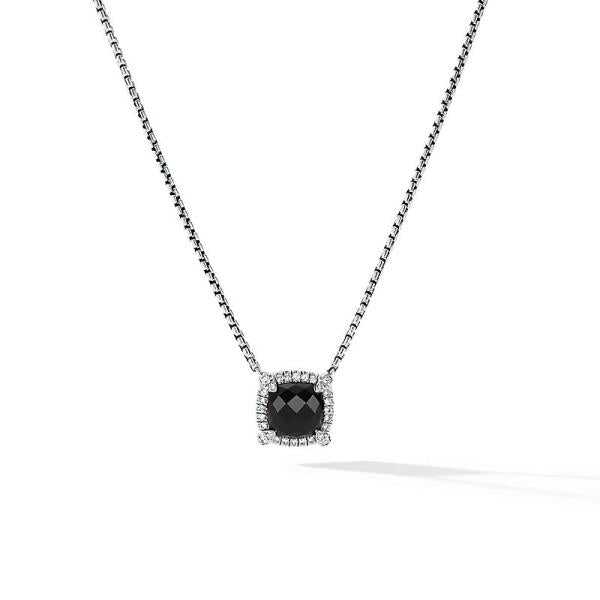 Petite Chatelaine Pave Bezel Pendant Necklace with Black Onyx and Diamonds