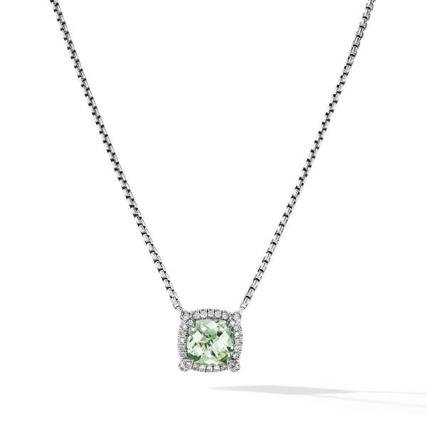 Petite Chatelaine Pave Bezel Pendant Necklace with Prasiolite and Diamonds