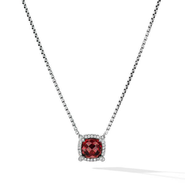 Petite Chatelaine Pave Bezel Pendant Necklace with Rhodolite Garnet and Diamonds