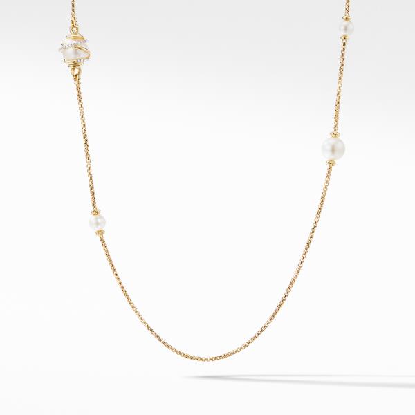 Helena Pearl Station Necklace in 18K Yellow Gold with Diamonds