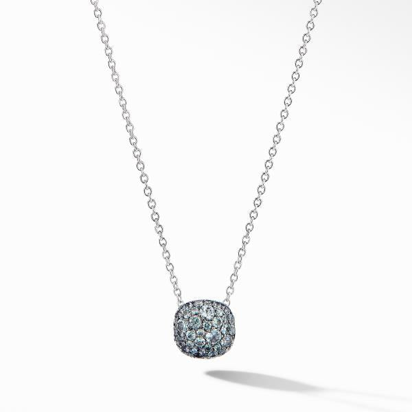 Cushion Stud Pendant Necklace in 18K White Gold with Pave Color Change Garnet