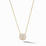 Cushion Stud Pendant Necklace in 18K Yellow Gold with Pave Diamonds