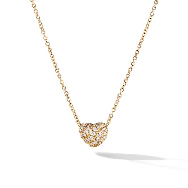 Heart Pendant Necklace in 18K Yellow Gold with Pave Diamonds