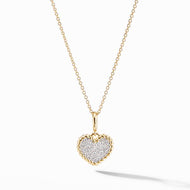 Cable Collectibles? Pave Plate Heart Charm Necklace in 18K Yellow Gold
