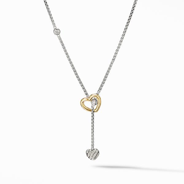 Cable Collectibles Heart Y Necklace with 18K Yellow Gold and Pave Diamonds