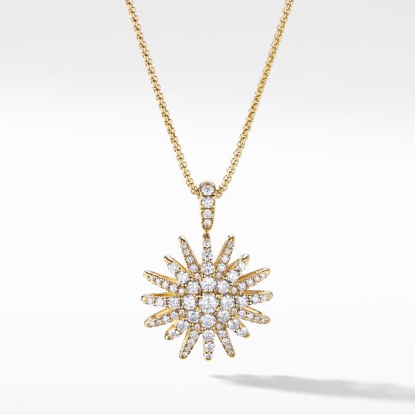 Starburst Pendant Necklace in 18K Yellow Gold with Full Pave Diamonds